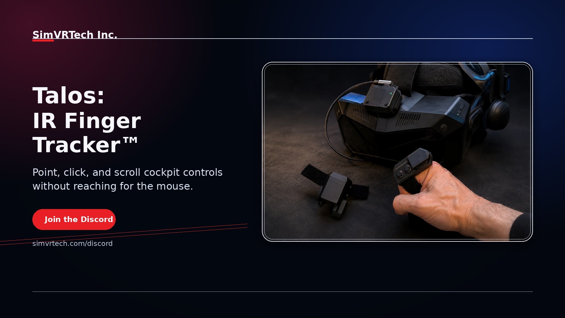 Talos: IR Finger Tracker by SimVRTech Inc. with headset-mounted tracking unit and finger-worn trackers